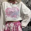 Harajuku Kawaii, милая футболка с принтом для девочек из мультфильма «Аниме», белые футболки с длинными рукавами, женские милые топы, свободные пуловеры, женская одежда