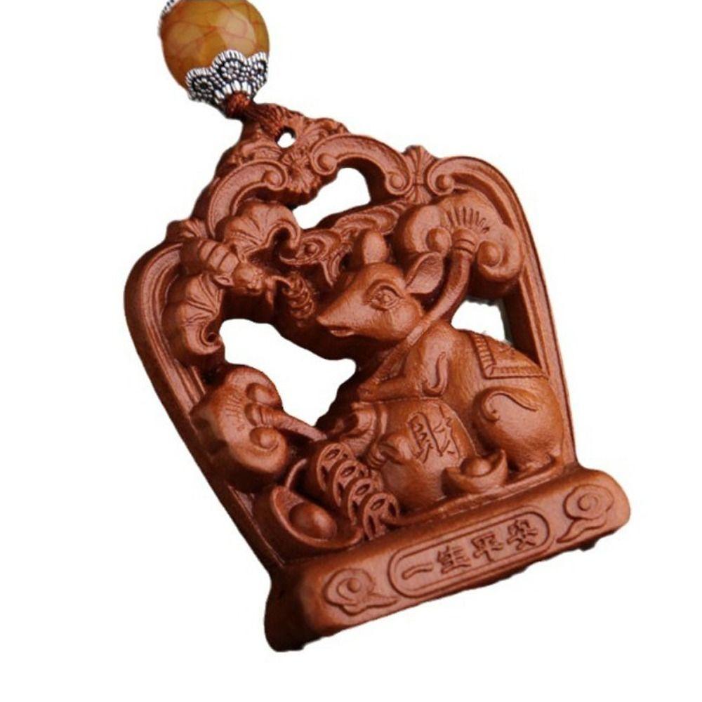 12 Zodiac Entering Safety Pendant Tassels Rearview Mirror Hanger Peach Wood Pendant  Women