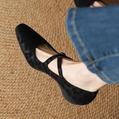 Коровья кожа весна лето размер 43 размер 42 размер 41 толстый средний каблук женские туфли-лодочки с квадратным носком леопардовый узор для отдыха