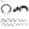 Alisouy 1PC Black Spike Horseshoe Nose Ring Stainelss Steel Cone Large Gauge Piercing Internal Threaded Septum Ear Expander Plug