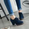 Fashion FHC Autumn Flock Shoes,Women Pumps,Square High Heels,Round Toe,Front Lace-up,British Style,Red,Blue,Black,Dropship