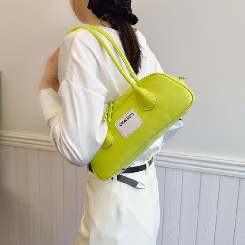 Неоново-зеленая кожаная сумка через плечо для женщин - Модная сумка-багет с отстегивающимся ремешком, Модный ретро-кошелек