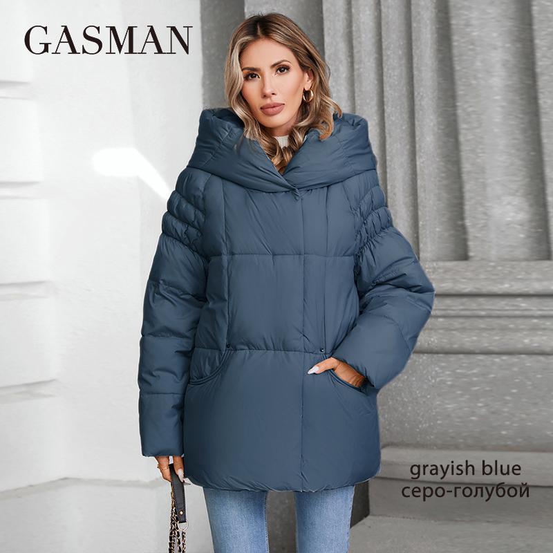 GASMAN Women's Parka 2024 New Fashion Women's Stand Collar Short Slim Casual Hooded Warm Down Jacket 88595