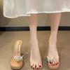 Fairy Wind High Heel Cool Slippers Female 2025 Summer Toe Bow Thick Sole Waterproof Table Transparent Word with Sandals