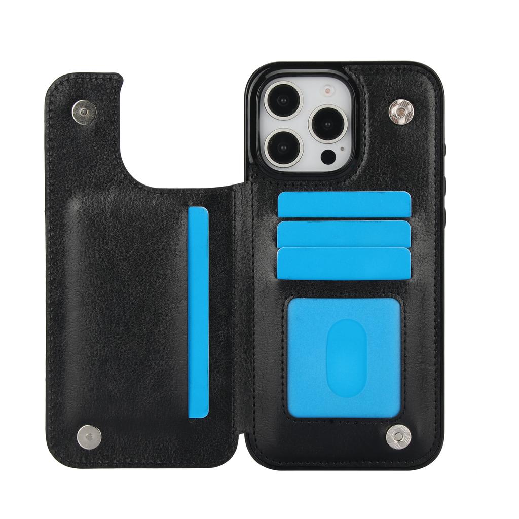 For iPhone 16 15 14 13 12 11 Pro Max PU Leather Case Kickstand Card Holder, Double Magnetic Clasp and Durable Shockproof Cover