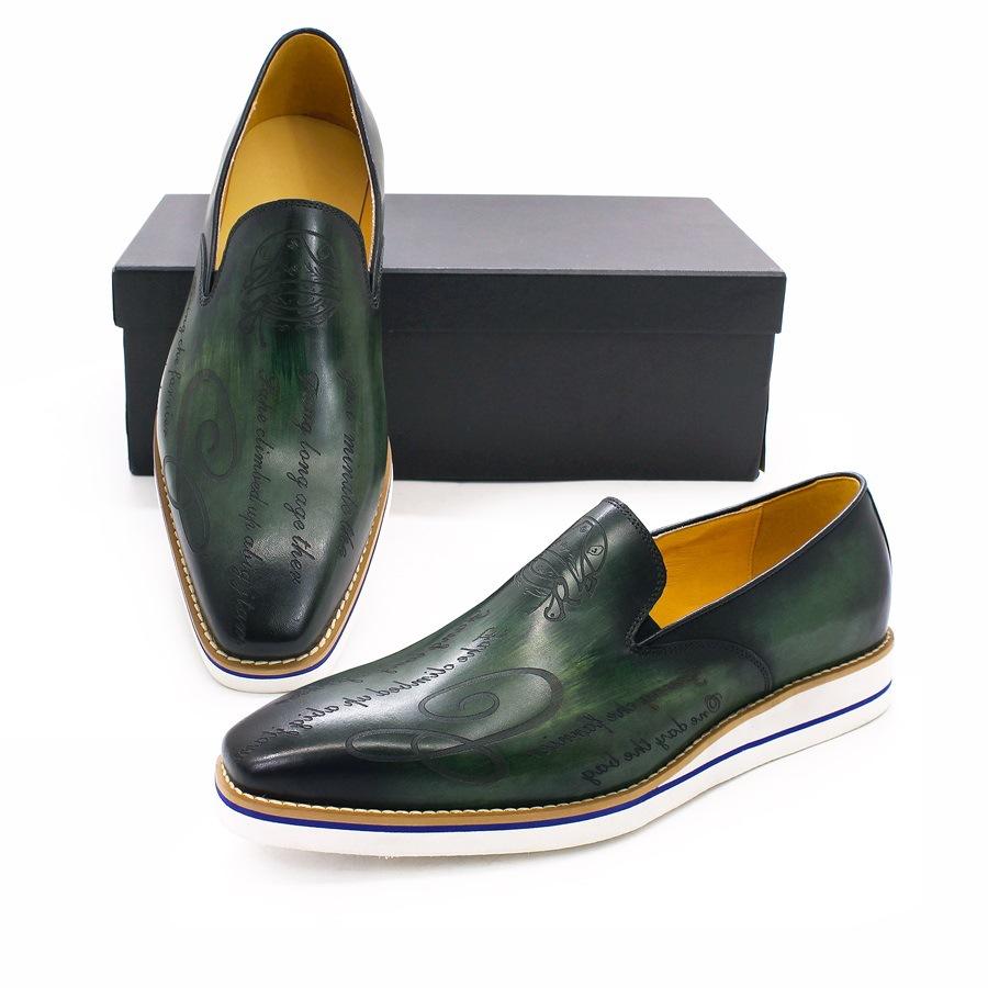 Men'S Leather Shoes Casual Shoes Green Fashion Comfortable Flat Shoes Handmade Classic Loafers Office Banquet Men'S Shoes