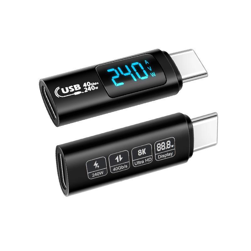 Цифровой дисплейный адаптер USB4 240 Вт Type-C, алюминиевый сплав, 40 Гбит/с, совместим с Apple 15 Series — мониторинг напряжения и мощности.