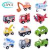 12PCS Set Mini Wooden Car Airplane Model Toy Simple Style Decoration Color Wooden Car Airplane Mini Educational Toy For Children