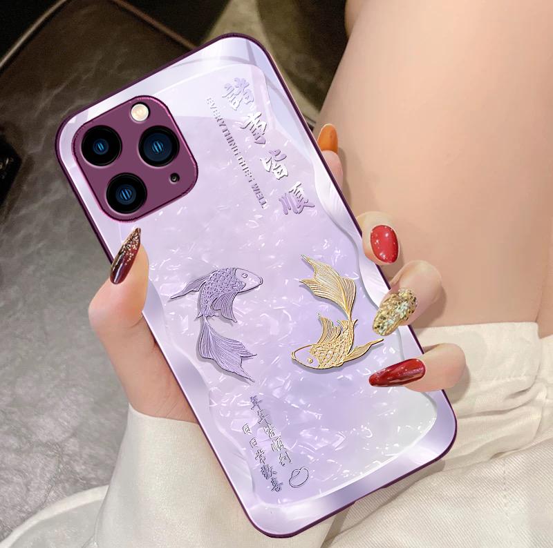 Удачи Кои Красный Для iPhone 16 Pro Max 15 Pro 14 13 12 Mini 11 XS Max XR 7 8 Plus SE 2022 Чехол для телефона из закаленного стекла