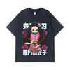 275 GSM Washed T-shirts 100% Cotton Demon Slayer V70 Nezuko Flower Print Unisex Heavy Cotton T Shirt