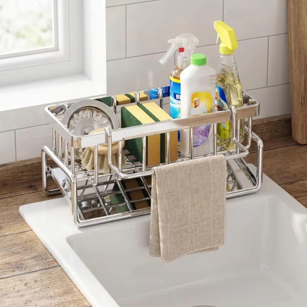 Stainless Steel Metal Sponge Holder Space-Saving Sink Organizer Countertop