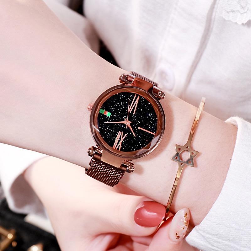 Женские часы часы Mesh Magnet Starry Sky Watch Роскошные женские часы Roma Dial Quartz Wristwatch