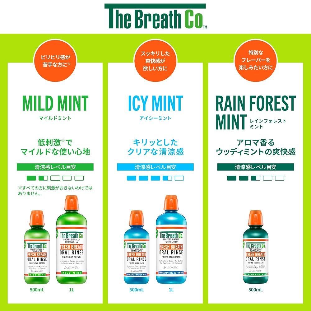 The Breath Co. Mild Mint Mouthwash 500ml - Oral Care, Low discomfort, Bad Breath