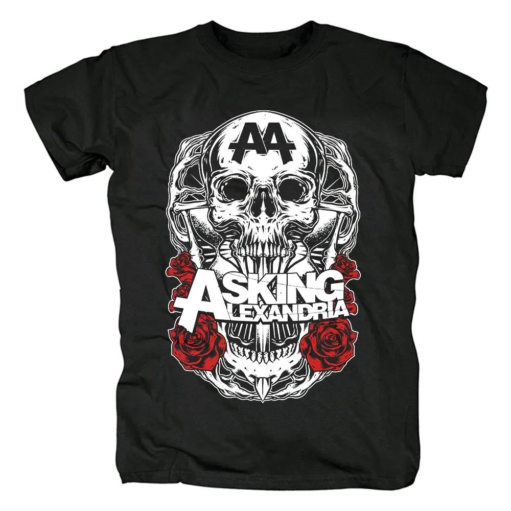 Vintage Tshirt Punk Rock T Shirt Asking Alexandria Tshirt Mens Cotton Tees Tops Graphic Skeleton Streetwear Hip Hop Tshirts