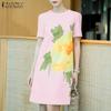Women Casual Round Neck Floral Print Short Sleeve Dress