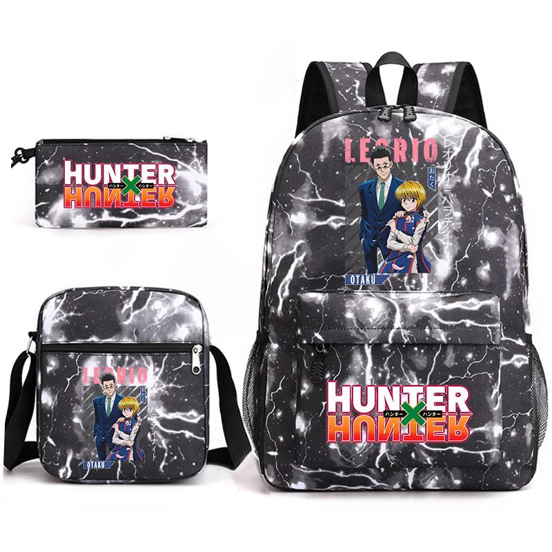 Рюкзак для студентов с принтом аниме Hunter x Hunter, повседневный рюкзак для мальчиков и девочек, набор из 3 предметов с пеналом