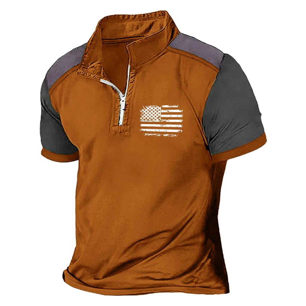 Летняя новинка для мужчин, повседневная рубашка с воротником-стойкой и короткими рукавами, подходящая по цвету, с полумолнией