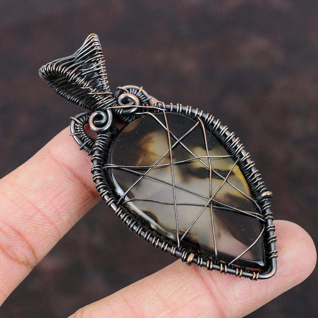 Подвеска из агата Монтана, подвеска из медной проволоки, подвеска из драгоценного камня ручной работы, ювелирное изделие в обертке, подвеска из камня по дате рождения, уникальное ювелирное изделие из меди