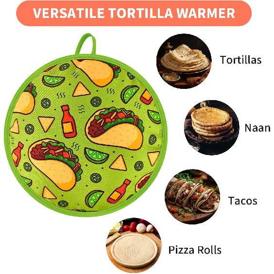 ABCKEY 12 Inch Tortilla Warmer Pouch, Zippered Fabric Tortilla Warmer to Keep Food Warm for Tortillas, Tacos, Naan and Pizza Rolls up to One Hour