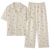 IDOHEMO Cotton Pajama Blouse and Floral with Size XL Women's Set, Open-Front Loose-Fit Pants, Print, Comfortable, Breathable, Pockets, Spring/Summer,
