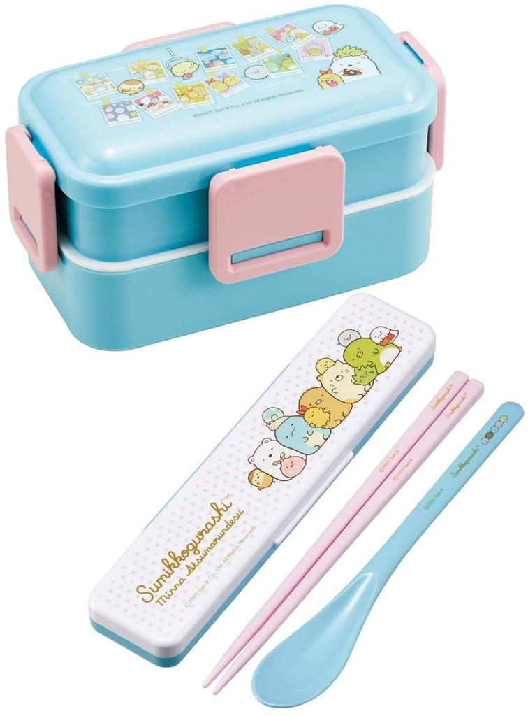 Skater Bento Box, 2-Tier, 600ml, for Women, with a Soft Domed Lid, featuring Sumikkogurashi characters, Atsumarundzu, Made in Japan, PFLW4AG-A