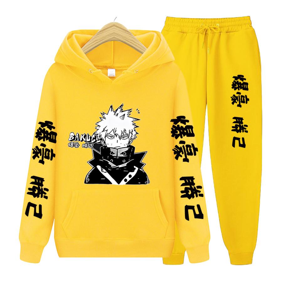 Женский комплект из 2 предметов с длинными рукавами, японское аниме «My Hero Academia Katsuki Bakugo», толстовка с капюшоном, одежда унисекс, толстовка