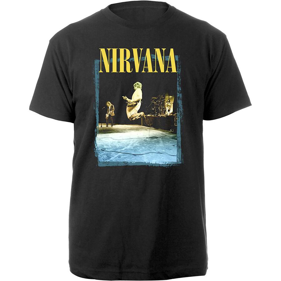 Nirvana-Kurt Cobain-Stage Jump - Black t-shirt