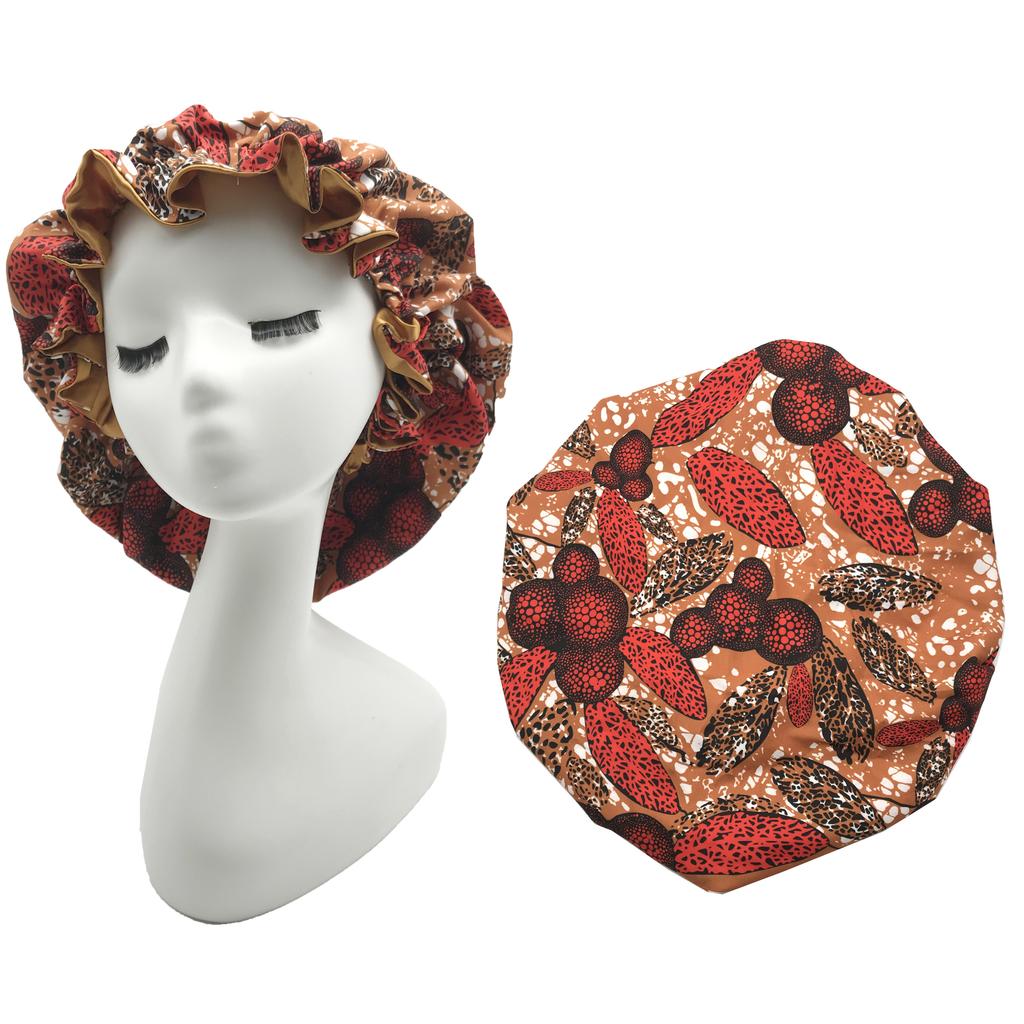 African Pattern Print Ankara Bonnet Double Layer Satin Large Turban for Women Sleep Night Hat Silk Hair Ladies Night Parties
