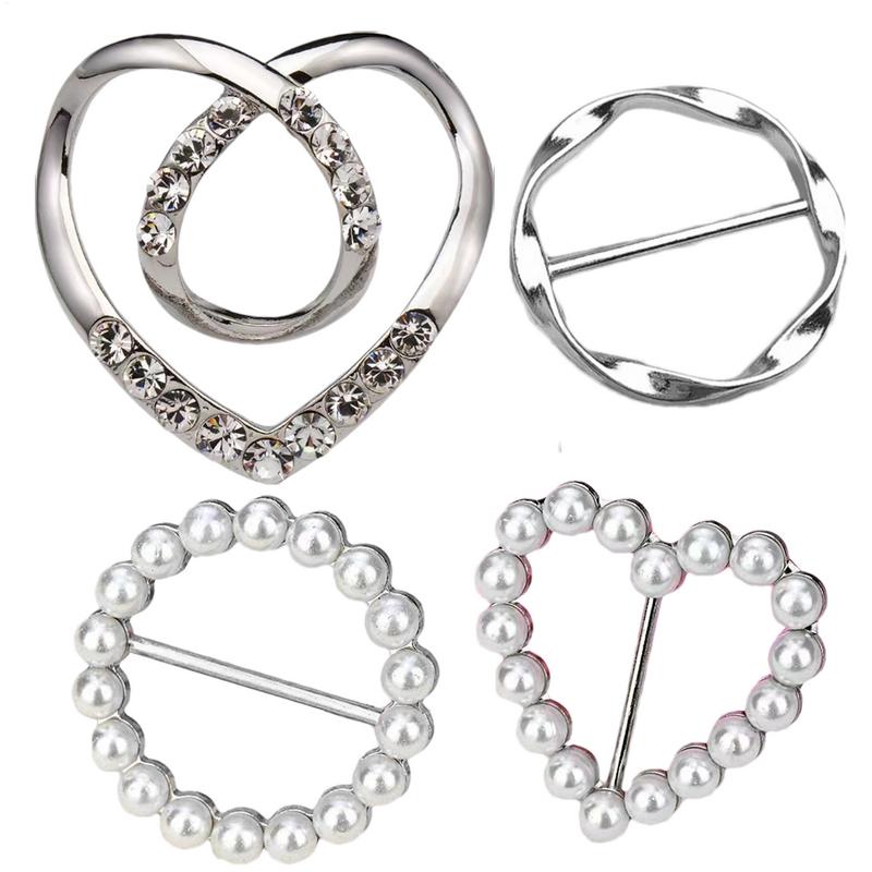 4 шт. Металлическое кольцо, пуговица на талии, пуговица для шарфа, модные броши с узлом на талии, для углового подола, женский декор для футболки