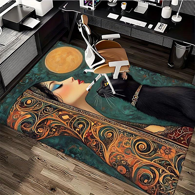 1pc Anime Cat Chair Mat - Fantasy Art Office Rug with Black Cat Design, Perfect for Home Decor and Gift Ideas.A044