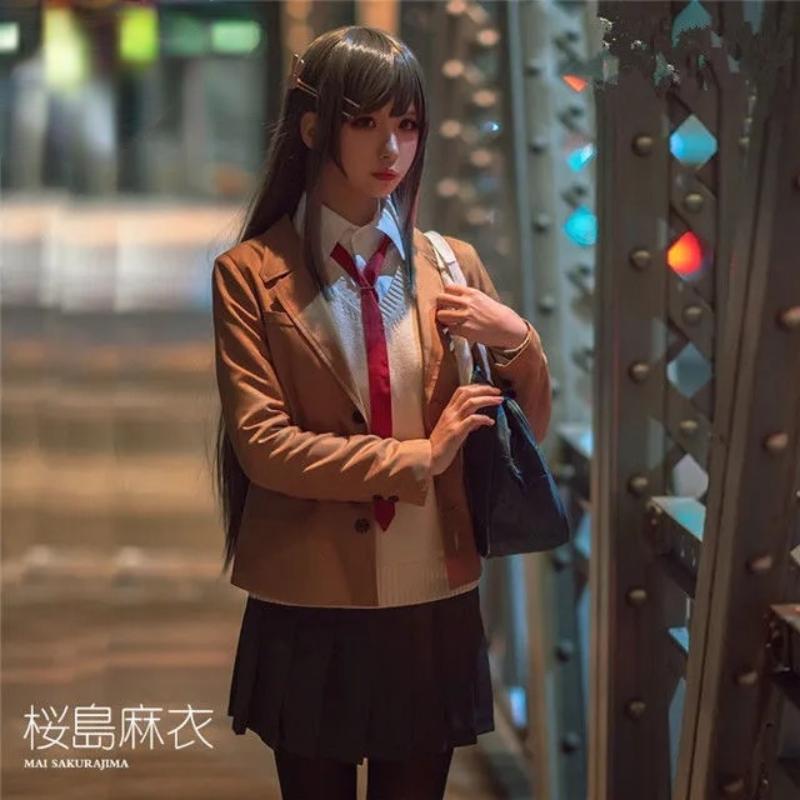 Anime Sakurajima Mai Cosplay Costume Rascal Does Not Dream of Bunny Girl Senpai Mai Sakurajima Cosplay Wig Bunny Ears Headwear