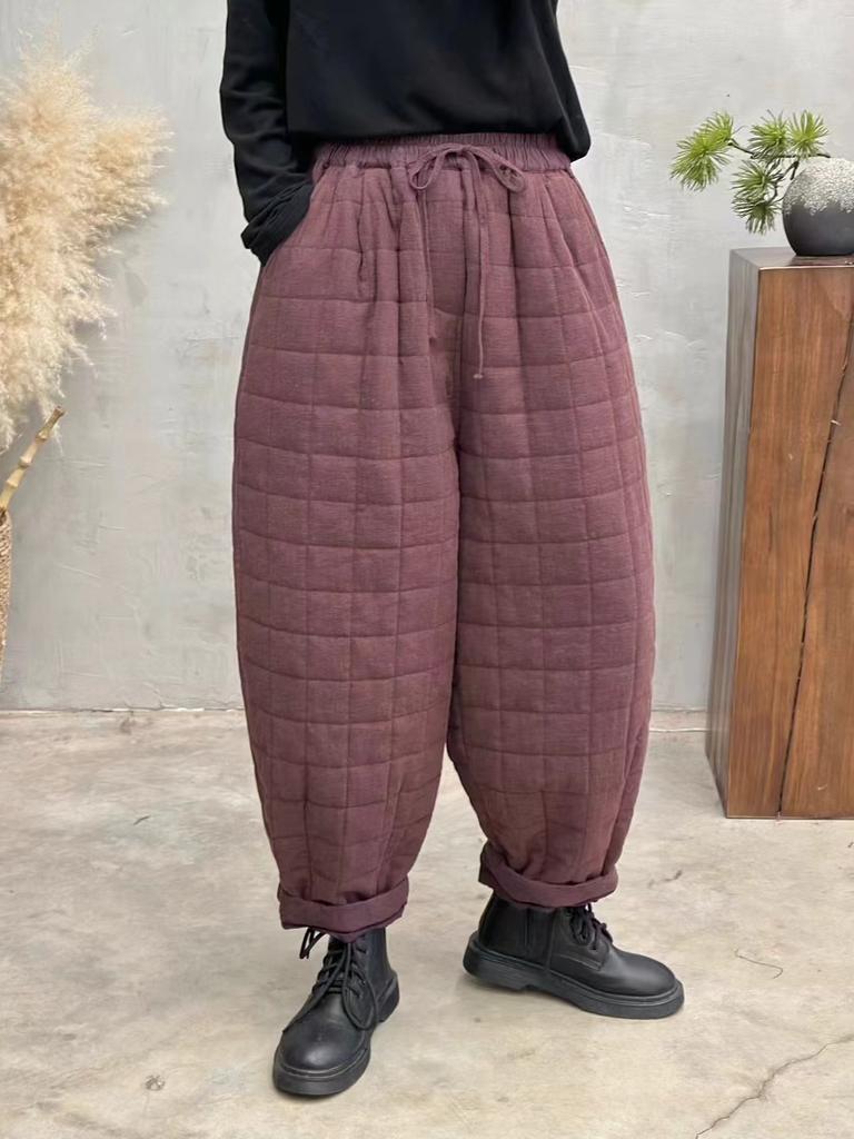 Johnature Женские зимние винтажные однотонные шаровары с эластичной талией в китайском стиле, свободные брюки