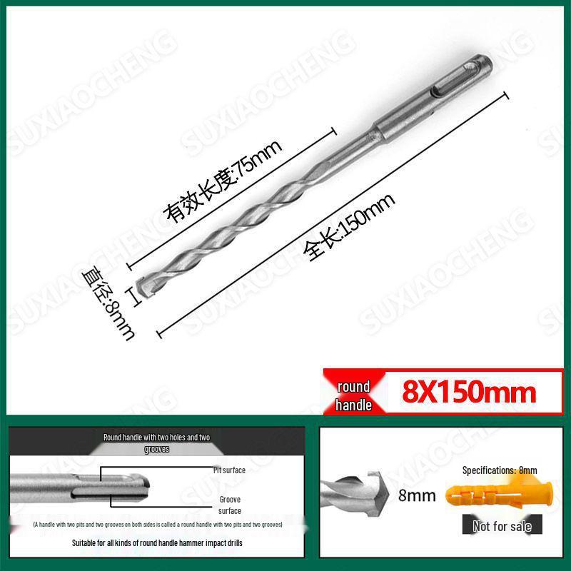 Extended Rotary Hammer Drill Bit Set for Concrete, Stone, and Brick Walls - Alloy, Square & Round Shanks