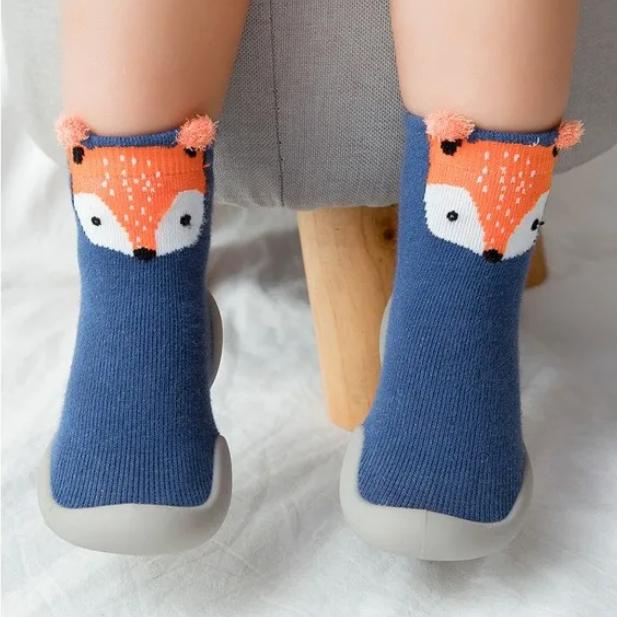 Новая весенняя детская обувь для малышей Детская обувь Нескользящая утолщенная обувь Fox Tiger Носки Тапочки Носки в стиле животных