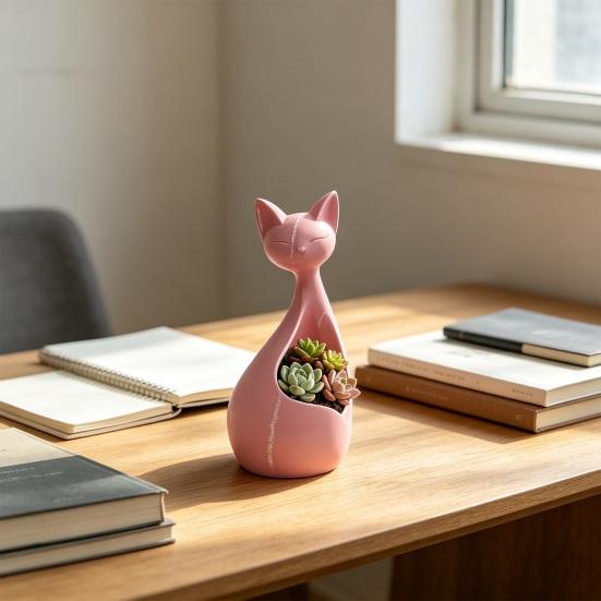 Украшение для цветочного горшка, в форме кошки, напечатанной на 3D-принтере, Компактный размер, Двойная функция: Цветочный горшок и Контейнер для хранения, для дома, офисного стола