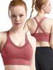 Kusumi Sports Yoga Top with Cross Back Stylish High Support Women's Bra, Non-Slip Cups, Mesh, (XL, Pink)
