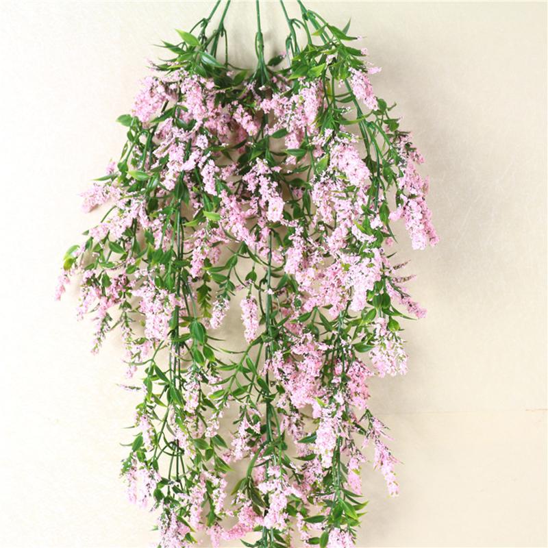 Plastic Flowers Wall Hanging Flower Fake Flower Plant Basket Lavender Rattan Living Room Decoration