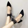 Women's Shoes Lace-up Women's High Heels Fashion Cover Heel Dress Pumps Women New Pointed Toe Heels Women Zapatos