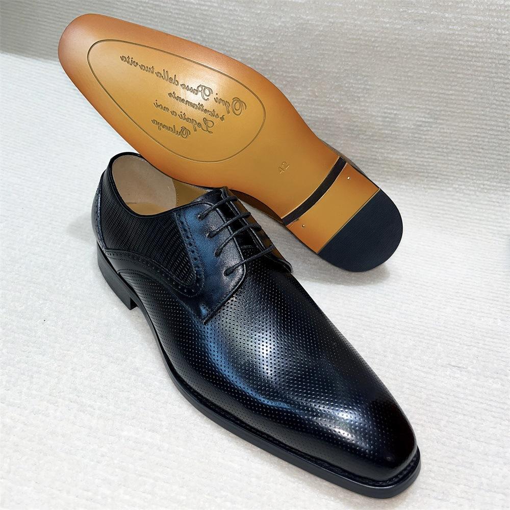 Men'S British Versatile Cowhide Leather Fashion Small Square Head Derby Shoes Casual Dress Wedding Men'S Leather Shoes