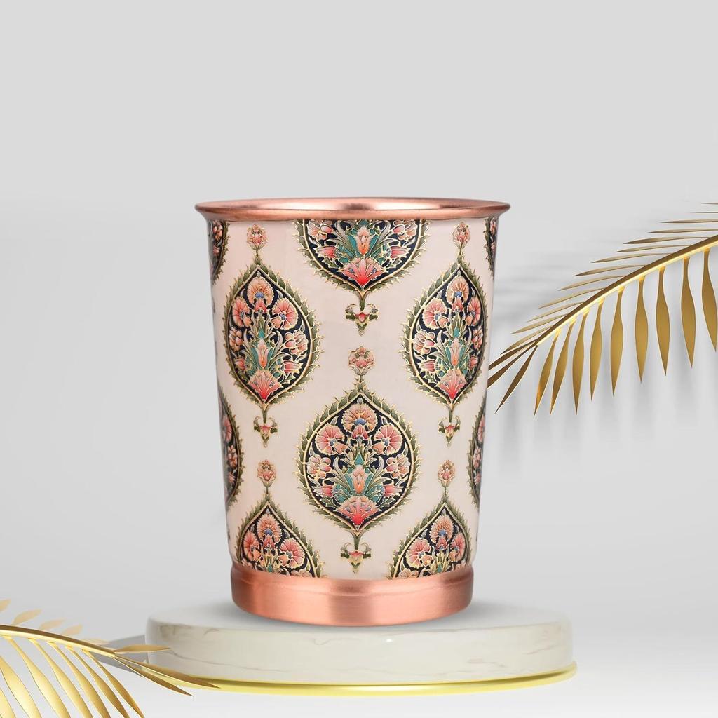 Copper NEW Premium Royal Gold Peacock Design Set of Two Glass with Premium Gift Box, 250 ML