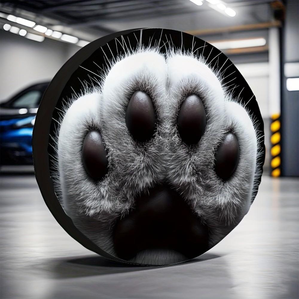 Fluffy White Cat Paw Print Tire Cover Polyester Fiber Spare Wheel Protector Accessory