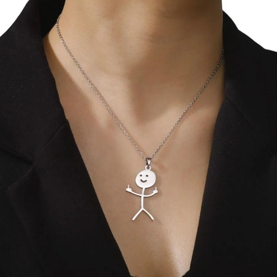 Personalized Cartoon Stickman Cute Men And Women Couple Cute Trendy Stainless Steel Necklace