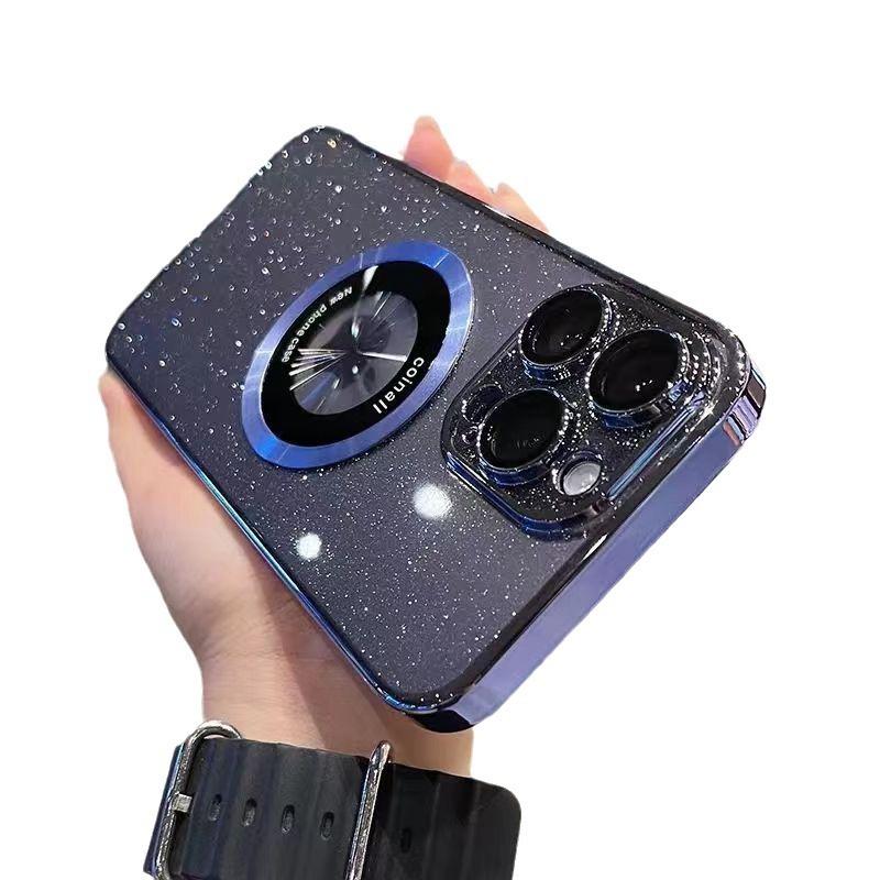 Металлический магнитный кронштейн для чехла для телефона iPhone 16 для Apple 15 Pro Гальванизированный ПК Глиттер Защитная крышка Прозрачный