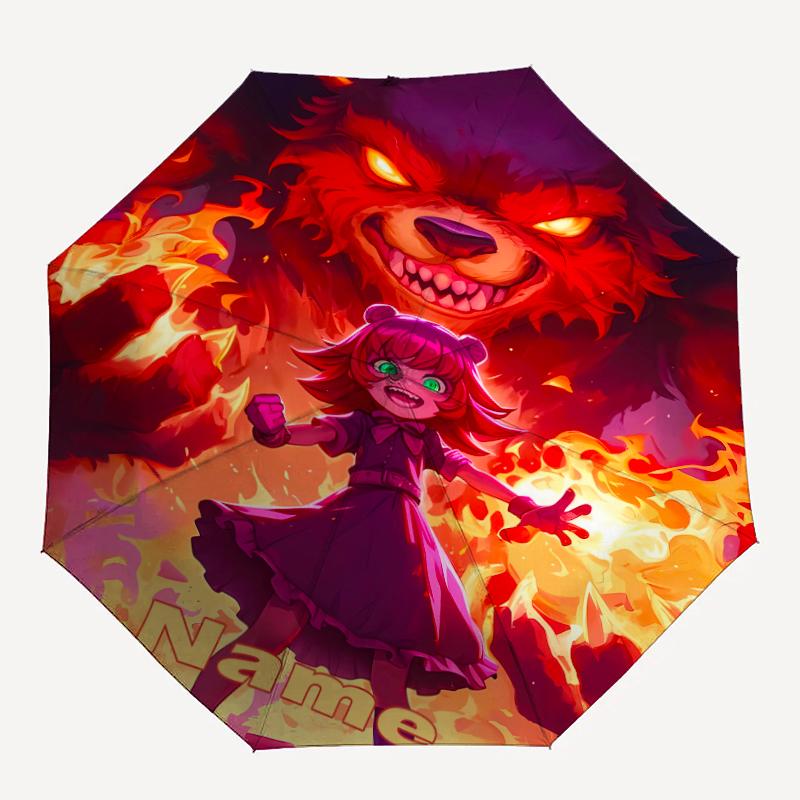 Автоматический зонт с индивидуальным именем на тему League of Legends, легкий и портативный, 8 спиц, идеально подходит для путешествий на свежем воздухе, дней рождения, Рождества, подарков.