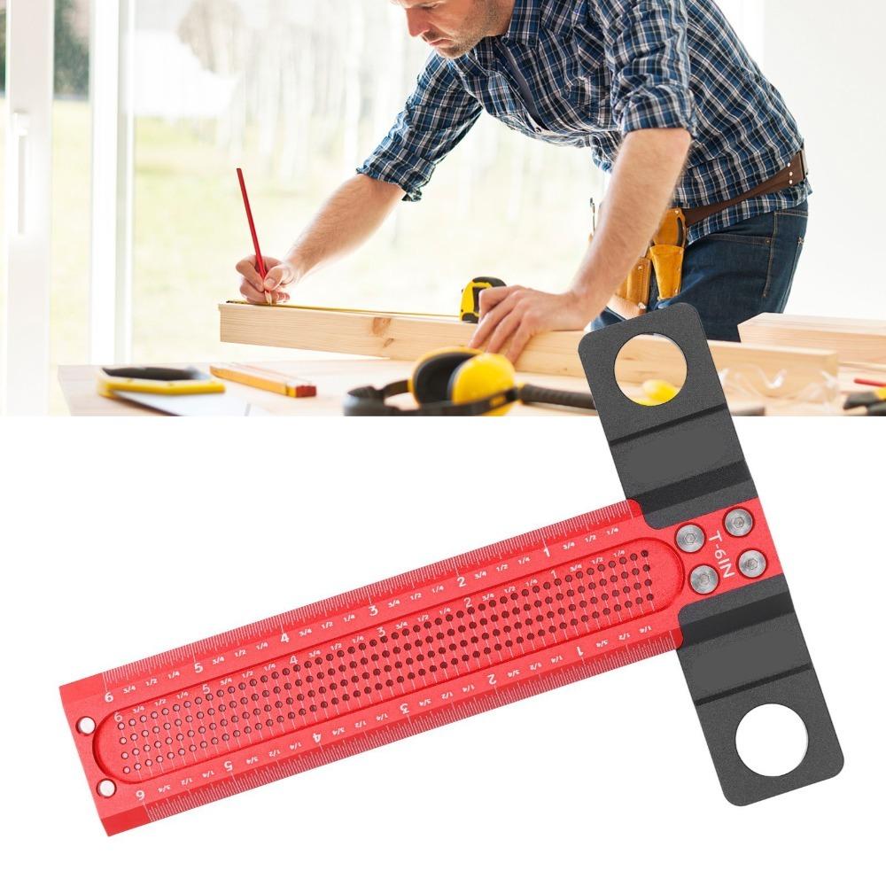 Red Black Hole Marking T Ruler Stainless steel T Square Carpenter Square DIY Projects