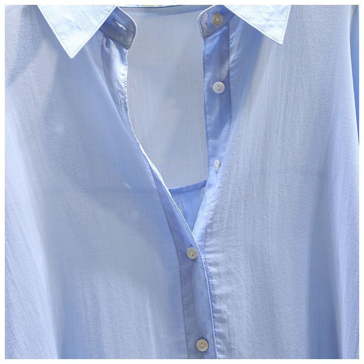 Летняя женская тонкая повседневная рубашка, свободная хлопковая рубашка, солнцезащитный топ