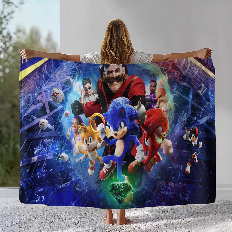 Ретро Мультяшное Игровое Фланелевое Одеяло S-Sonic, Ультра Мягкое Теплое Плюшевое Покрывало для Дома, Спальни, Кровати, Дивана, Походного Пикника, Подарок