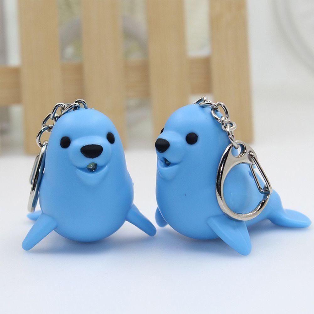 Cute Sea Lion Shape Vocal Key Ring Luminous Key Chain LED Light