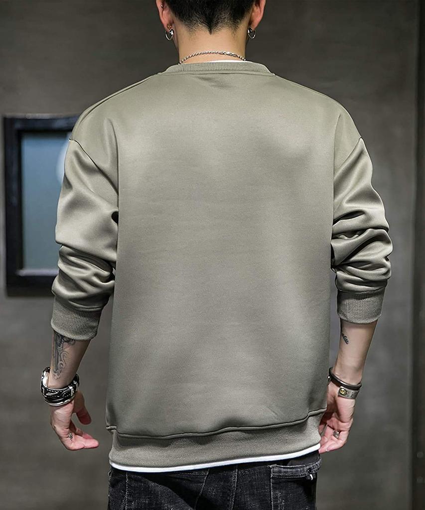 Long Large Green 2XL [foveitaa] Men's T-shirt, Parka, Sleeve, Loose, Silhouette, Pullover, Sweatshirt, Top, Casual, Stylish, Size, Spring/Autumn