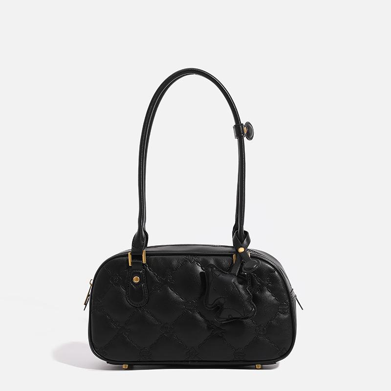 Small Fragrant Korean Version of Ringer Boston Bag Sweet Autumn Milk Tea Color Handbag Single Shoulder Crossbody Bag Bag Woman